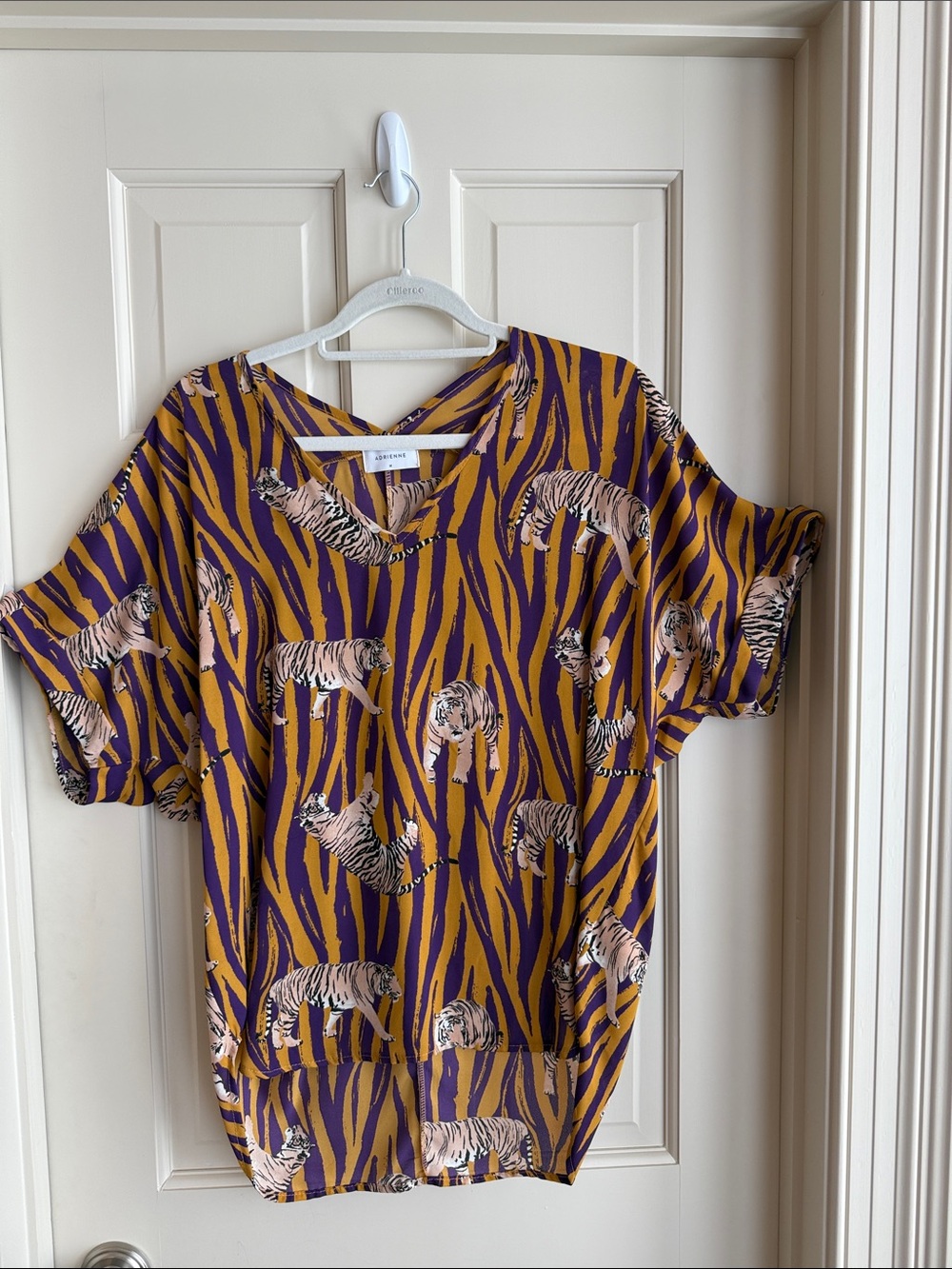 Adrienne Purple and Mustard Tiger-Print Tunic Top